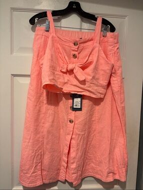 Universal Thread Coral Tie-Front Crop Cami Top and Button-Front Skirt